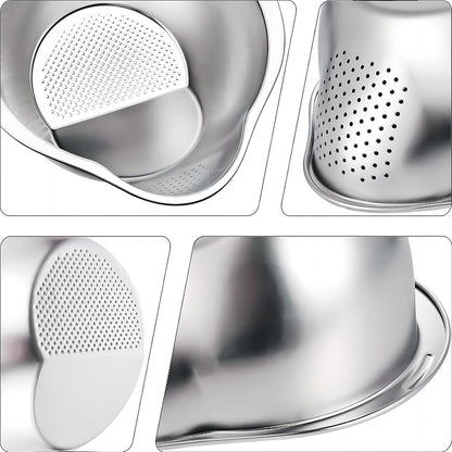 4-in-1 Rice Washing Bowl - Rice Washer Strainer Bowl - Stainless Steel Colander for Quinoa, Fruit and Vegetable Wash - Multi-Purpose Rice Strainer and Colander for Kitchen (1 Pack)