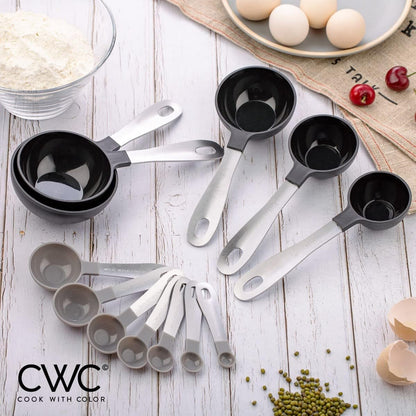COOK WITH COLOR Measuring Cups Set and Measuring Spoon Set, Stainless Steel Handles, Nesting Kitchen Measuring Set, Liquid Measuring Cup Set, 12 PC Stainless Steel, Gray