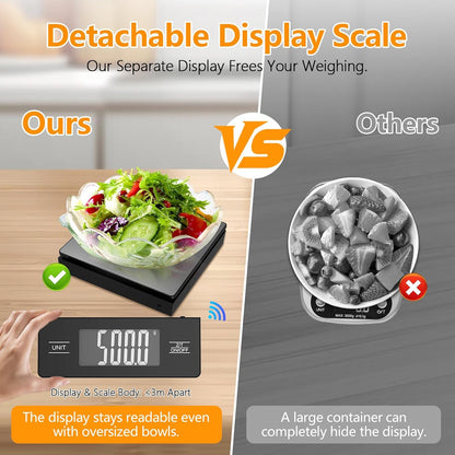 Kitchen Scale with Detachable Display Wireless Stainless Steel Digital Food Scale, 11lb/5kg, 1g Precision, Backlit LCD, Tare Function for Baking, Coffee Brewing & Cooking, Metallic/Black