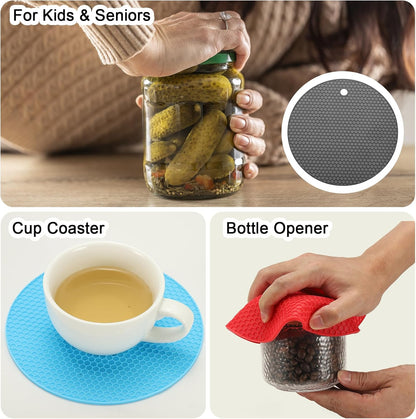 uxcell 4pcs Silicone Jar Opener Pads, 17.5cm/7" Texture Can Opener Multipurpose Round Bottle Lid Opener Non-Slip Coasters for Weak Hands Seniors Children, Black