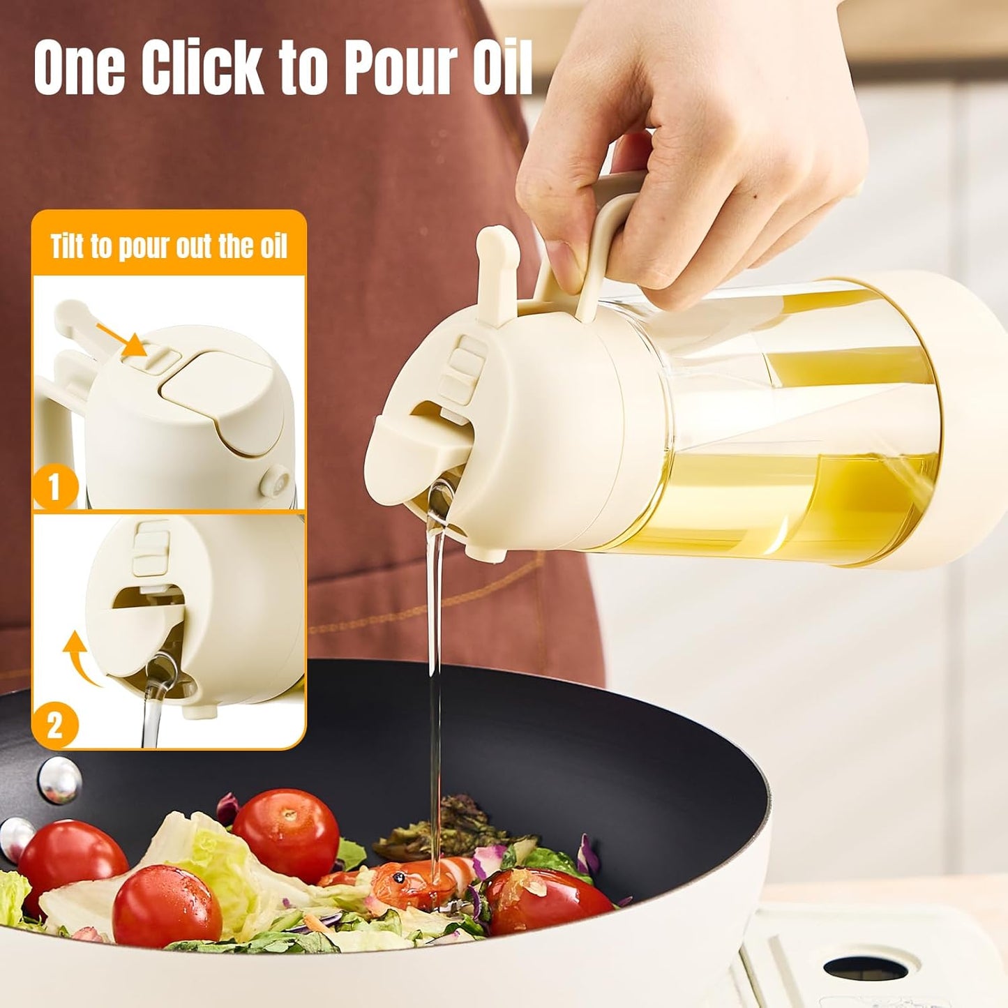 PARACITY Oil Dipenser Bottle with Silicone Bottom, 2 in 1 Olive Oil Sprayer and Dispenser, Oil Spray Bottle 470ML/ 16OZ for Cooking, Kitchen, BBQ, Air Fryer, Salad, Baking(1PC Black)