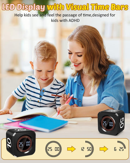 Digital Pomodoro Timer Cube 5/10/25/50min, Visual Productivity Flip Timer for Kids Classroom Desk, Custom Countdown, Silent and Sound Mode for ADHD Study Work Game Kitchen (Orange)