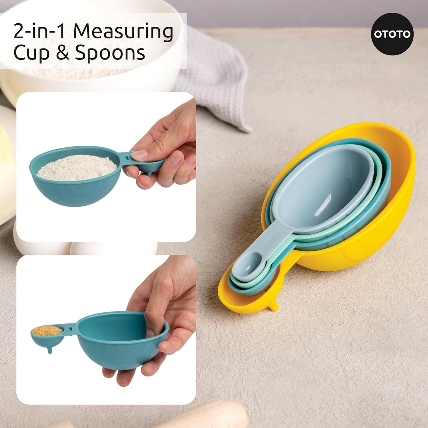 OTOTO Measuring Cups Set - Teaspoons for Dry & Liquid Ingredients, BPA-free & Dishwasher Safe, Funny Gifts, Baking Accessories, Unique Kitchen Gadgets (Mon Cherry)