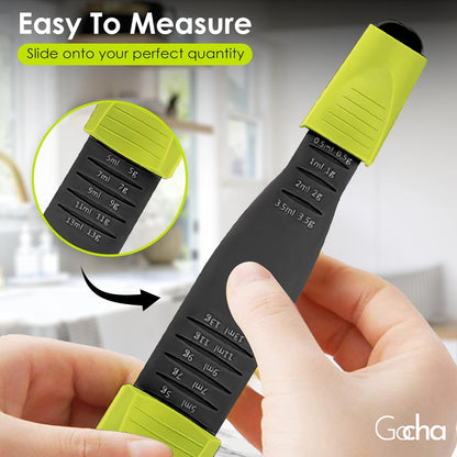 GOCHA Double-Ended Adjustable Measuring Spoon - 9-in-1 Kitchen Tool with Precision Scales (0.5-13ml/g) - Space-Saving Design for Dry & Liquid Ingredients (Black Green)