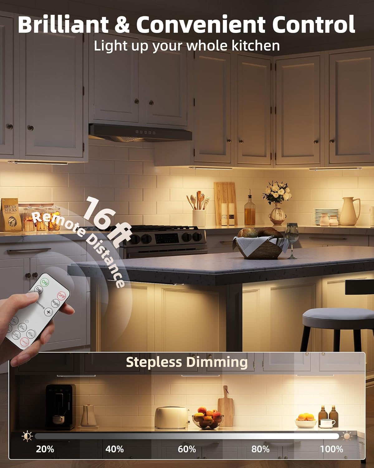 EZVALO 5-Pack Under Cabinet Lighting with Charging Station, 2400mAh Motion Sensor Light, LED Coutner Lights Wireless, 3000K Dimmable, Timer, Magnetic, with Remote Control for Kitchen, Closet, Stair