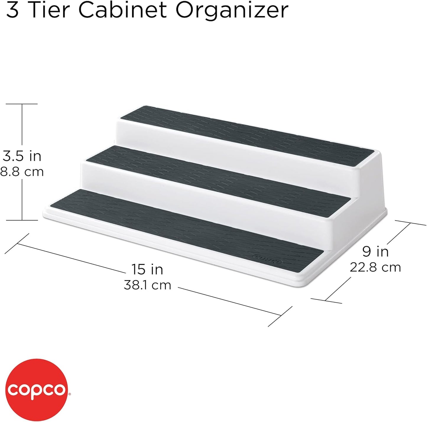 Copco Grey 2 Non-Skid 3-Tier Spice Rack Organizer for Pantry, 2-Pack, 10-Inch