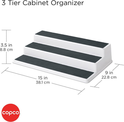Copco Grey 2 Non-Skid 3-Tier Spice Rack Organizer for Pantry, 2-Pack, 10-Inch