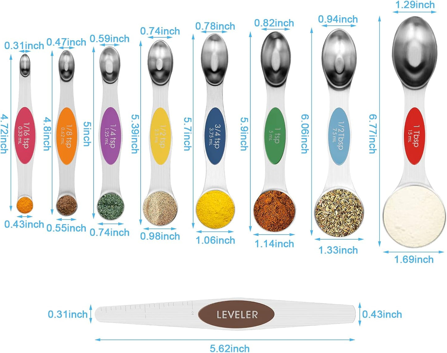 Mini Measuring Spoon Set, Heavy Duty Stainless Steel Measuring Spoons for Cooking Baking, Tablespoon Teaspoon for Dry or Liquid Ingredients, Fits in Spice Jar, 1/64 1/32 1/16 1/8 1/4 tsp