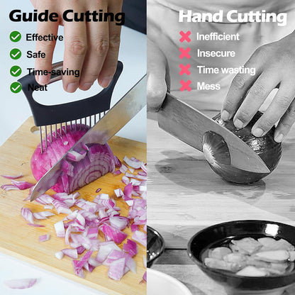 JAYVAR Extra-Large Onion Holder for Slicing, 304 Stainless Steel Onion Cutter Vegetable Chopper, Extra-Large Tomato Slicer with 16 Long Needles, Potato Slicer, Meat Tenderizer, Food Slicing Guide