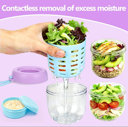 Mity rain Salad Pod with Dressing Container, Salad Jar with Inner Layer & Spoon, Salads Jars Pods with Lids, Microwave/Dishwasher/Freezer Safe Ideal for Meal Prep Office Home Travel