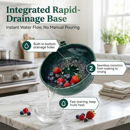Self Spinning Berry Washing Bowl, Automatic Berry Rinse Bowl with Vortex Washing, 360-Degree Fruit Washer Colander with Built-in Drain Holes for Kitchen, Berries, Grapes and Vegetables (1Pc)