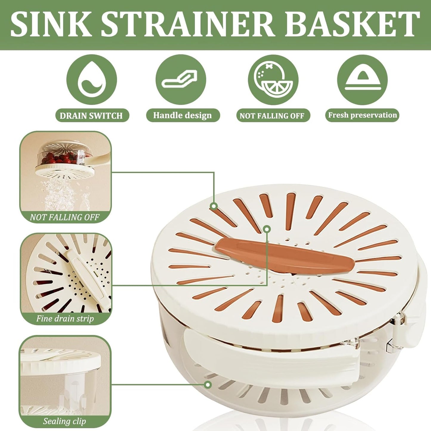 Multifunctional Fruit Washing Bowl with Strainer,2 in 1 Drain basket and Fruit Strainer Container with Lid,Fruit Washer Bowl for Kitchen,Fridge,Picnic & Camping(1QT)