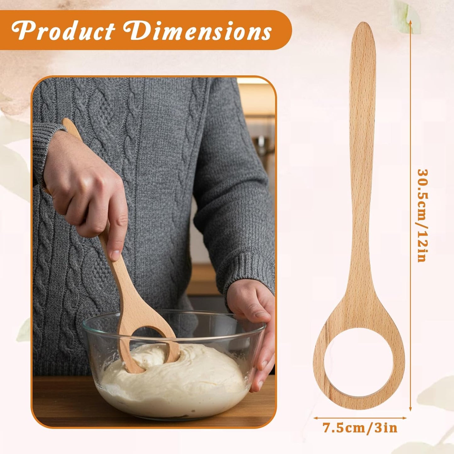 12" Dough Whisk Bread Whisk Wooden Danish Sourdough Whisks Egg and Flour Mixer Whisks Doughs Mixer Traditional Bread Baking Tools and Supplies for Breads Sourdough Pastries Egg Pizza