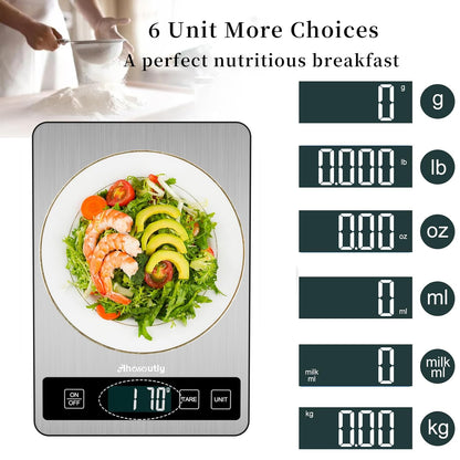 Food Scale, 22lb/10kg Digital Kitchen Scale Weight Grams and Ounces with 0.1oz/1g Precision, 6 Units and Tare Key Design, LCD Display & Stainless Steel Panel for Baking, Cooking, Postage