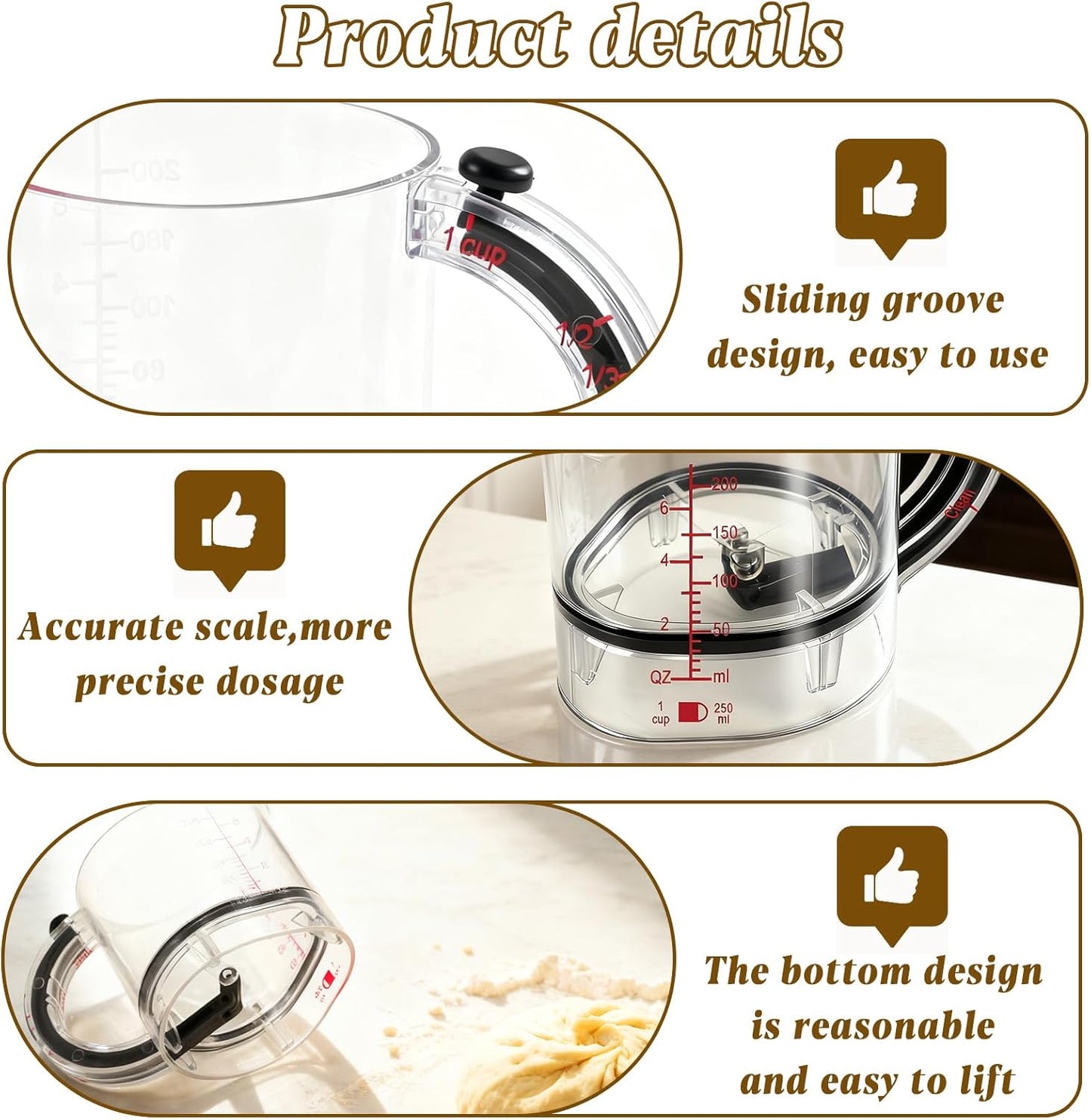 4-in-1 Adjustable Measuring Cup - Multi-Functional Measuring Cup, with Adjustable Base & Scraper-Style Seal Base, Space-Saving Easy to Clean for Cooking and Baking & Ingredients