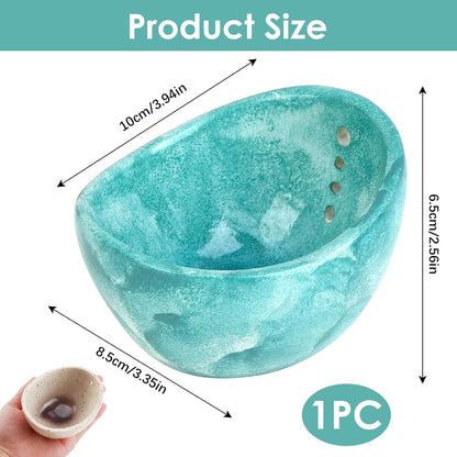 Pottery Herb Stripper Ceramic Bowl, Multiple Hole Sizes for Easy Leaf and Stem Separation, Durable and Dishwasher Safe Herb Stripping Tool for Kitchen Cooking (Green)