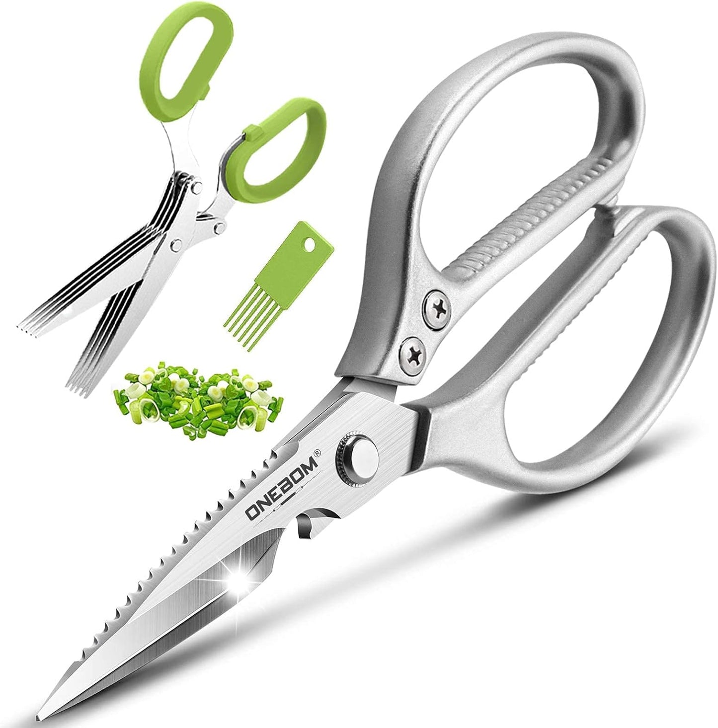 2 Pack ONEBOM Kitchen Shears,Kitchen Scissors Heavy Duty Serrated Blade for Cutting Meat, Food, Fish, Poultry Sharp Scissors, Apartment Kitchen Accessories,Gift Herb Scissor(Rose Glod)