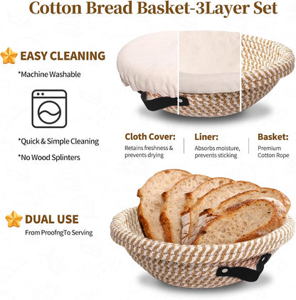 Sourdough Starter Kit, Banneton Proofing Basket 10" Round, Sourdough Bread Baking Supplies With Starter Jar, Bread Sling&Lame, Danish Dough Whisk Sour Dough Kits Gifts for Bakers Women Wife Mom