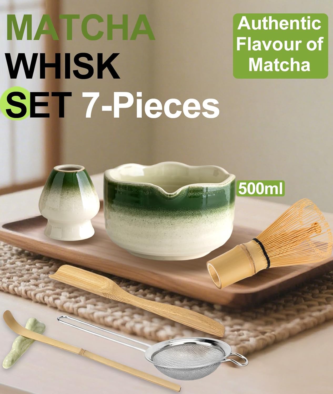 JBER Matcha Whisk Set, Ceramic Matcha Set Includes Bowl & Holder, Bamboo Whisk (Chasen), Sifter, Scoop, Spoon & Rest - 7PCS Matcha Kit Gift for Matcha Lovers & Beginners, Gradient Pink