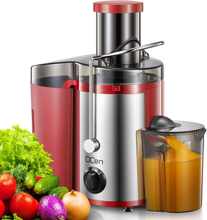 Qcen Juicer Machine, 500W Centrifugal Juicer Extractor with Wide Mouth 3” Feed Chute for Fruit Vegetable, Easy to Clean, Stainless Steel, BPA-free (Black)
