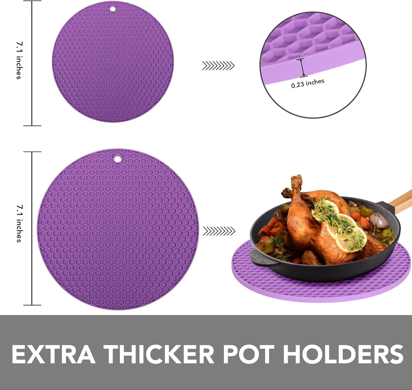 Joyhalo Trivets for Hot Dishes - Hot Pads for Kitchen, Silicone Pot Holders for Hot Pots and Pans, Silicone Mats for Kitchen Countertops, Table, Flexible Easy to Wash and Dry, Grey