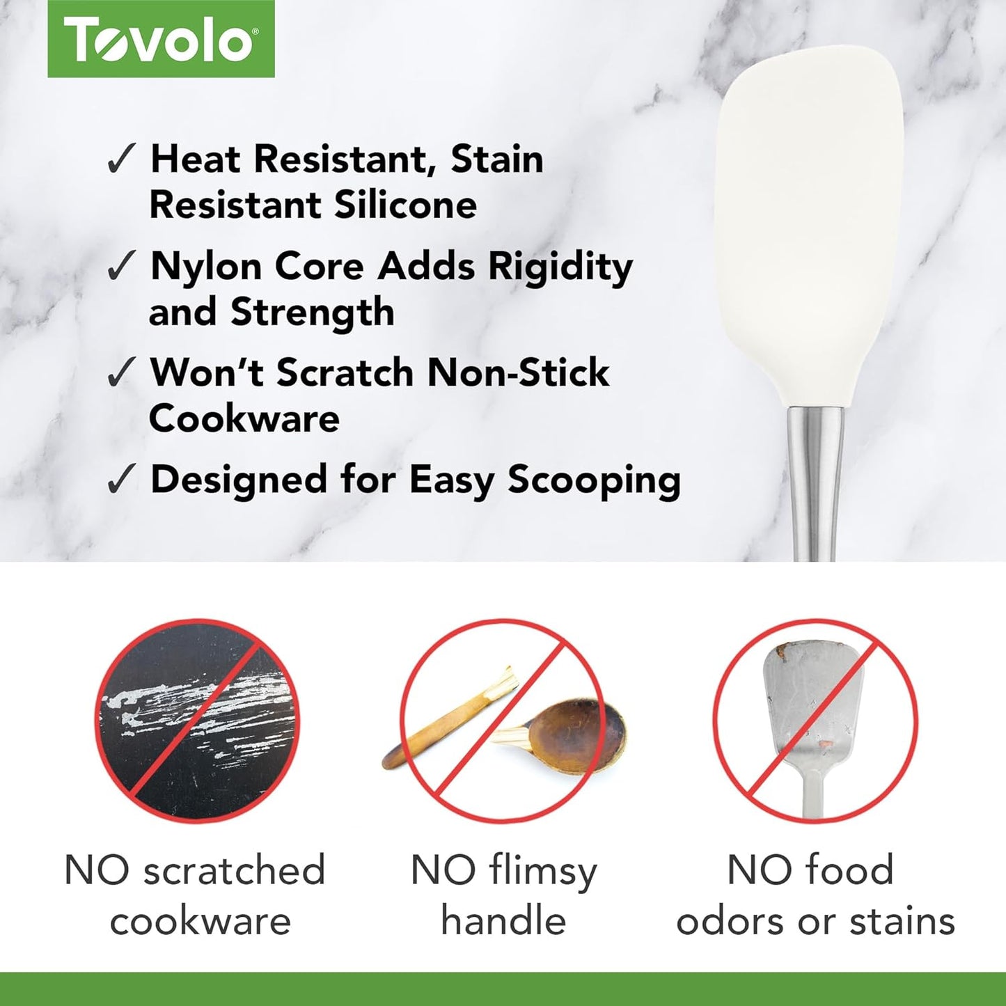 Tovolo Flex Core Silicone Spatula Spoonula Set of 2 for Non Stick Cast Iron Cooking & Baking, Dishwasher Safe Heat Resistant BPA Free Long Stainless Steel Handle Kitchen Utensil, Charcoal Gray
