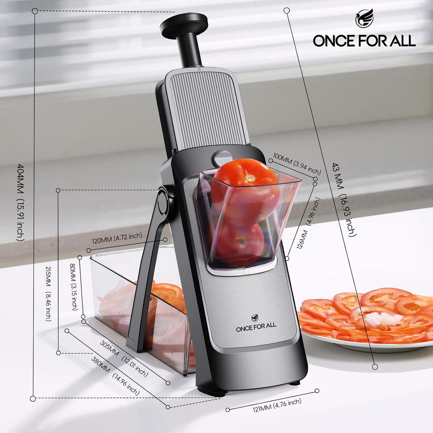 ONCE FOR ALL Upgrade Safe Mandoline Slicer Plus, Adjustable Vegetable Food Chopper Potato Fries French Fry Cutter, Detachable Blade, Kitchen Chopping Artifact, New Kitchen Gift (DarkGray)