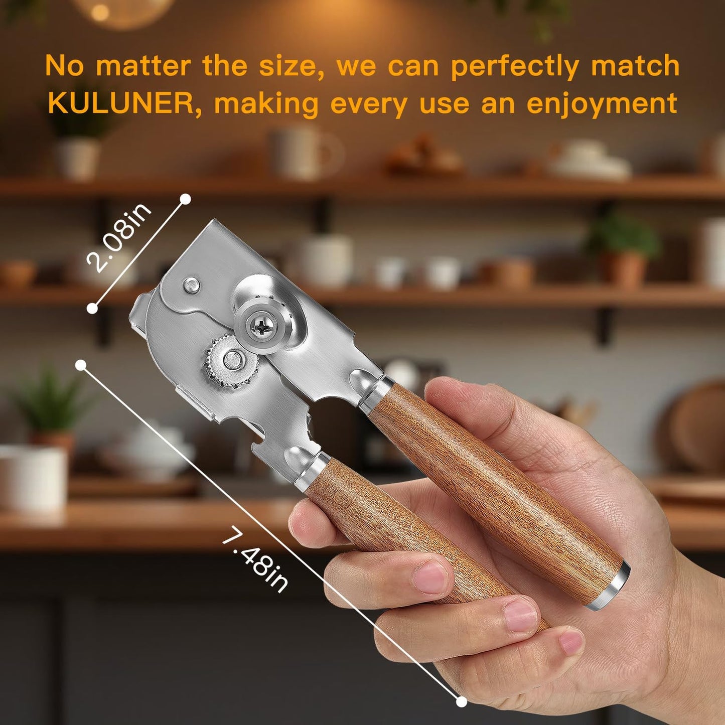 Upgraded Efficient Manual Can Opener - Selected Solid Wood Handle, Sharp and Smooth Blade Edge, Portable Design, Easy-Open Large Knob, Versatile for Various Bottle Caps（Rosewood）
