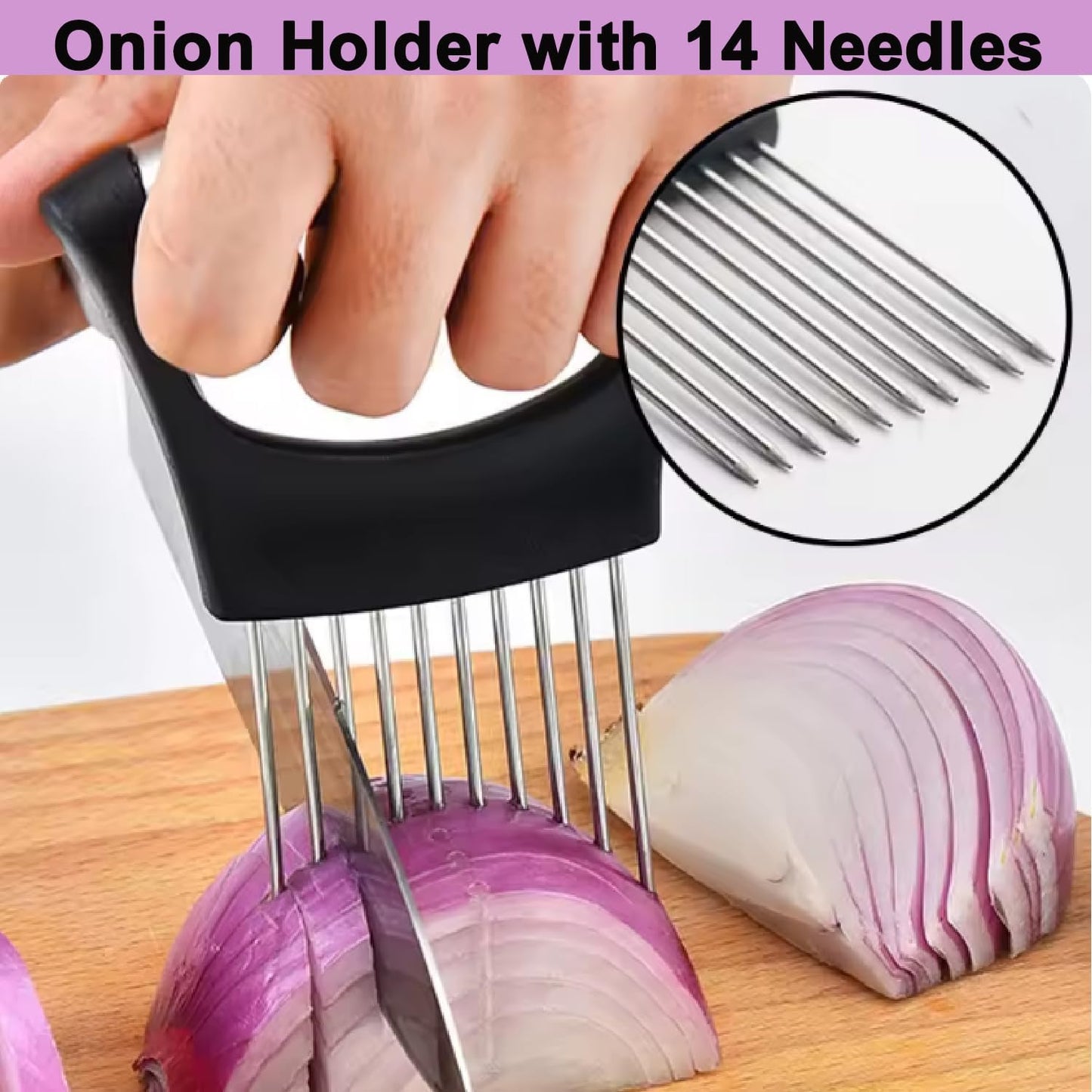 Onion Holder for Slicing, Large Onion Cutter Vegetable Chopper,Stainless Steel Lemon Slicer with 14 Needles,Kitchen Chopper Slicing Assistant Tool for Tomato Potato Avocados Eggs Meat Chopper