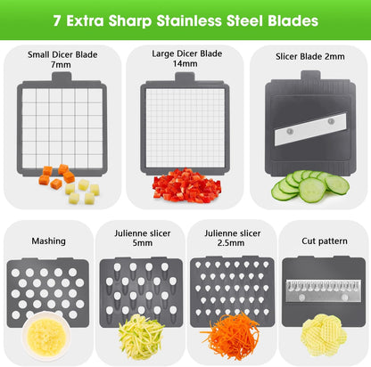 LHS Vegetable Chopper Multifunctional Food Chopper Onion Chopper Vegetable Slicer Dicer Cutter Potato Cutter Veggie Chopper with Container with Spiralizer (12 in 1, Black)