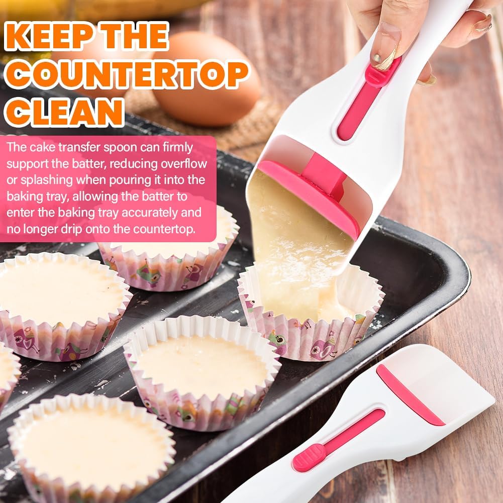 2pcs Cupcake Scoop Batter Dispenser Cake Pastry Spatula Spoon Cupcakes Shovel with One-Touch Sliding Button Cake Batter Distribution Too(COLOR:white)