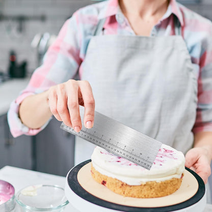 Jeffdad 12 Inch Metal Cake Scraper Smoother with Scale Stainless Steel Cake Edge Smoother Cake Decorating Comb Baking Scraper Tool for Mousse Butter Cream Cake Decoration
