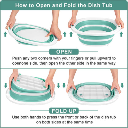 Collapsible Wash Basin for Baby Bottles, Cutting Board for Kitchen, BBQ Prep Tub for RV Home Foldable Dish Pan for Kitchen Sink, Ice Beverage Tubs Cleaning Supplies for Outdoor Camping Veggies Washing