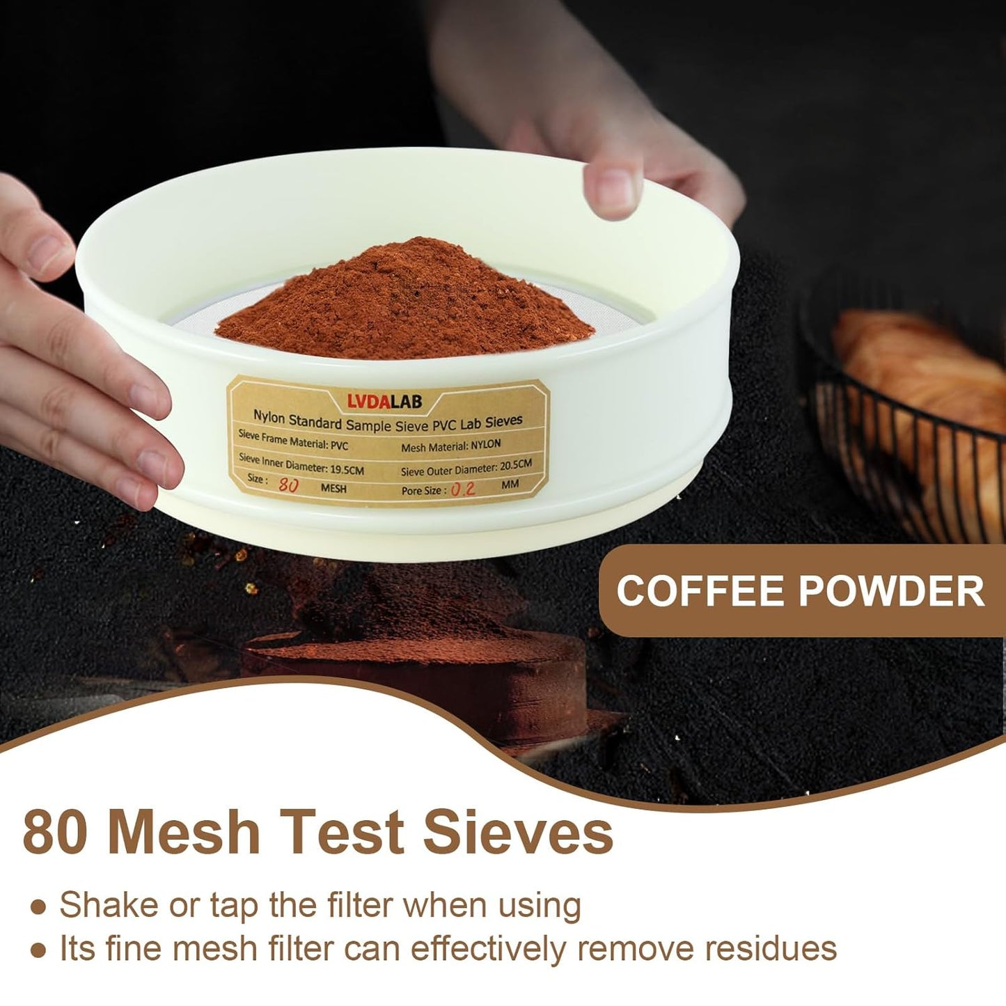 PVC Nylon Lab Sieve 80 Mesh(0.2mm), LVDALAB 7.9Inch(20cm) Diameter Sample Sifter Strainer for Industrial Lab Home