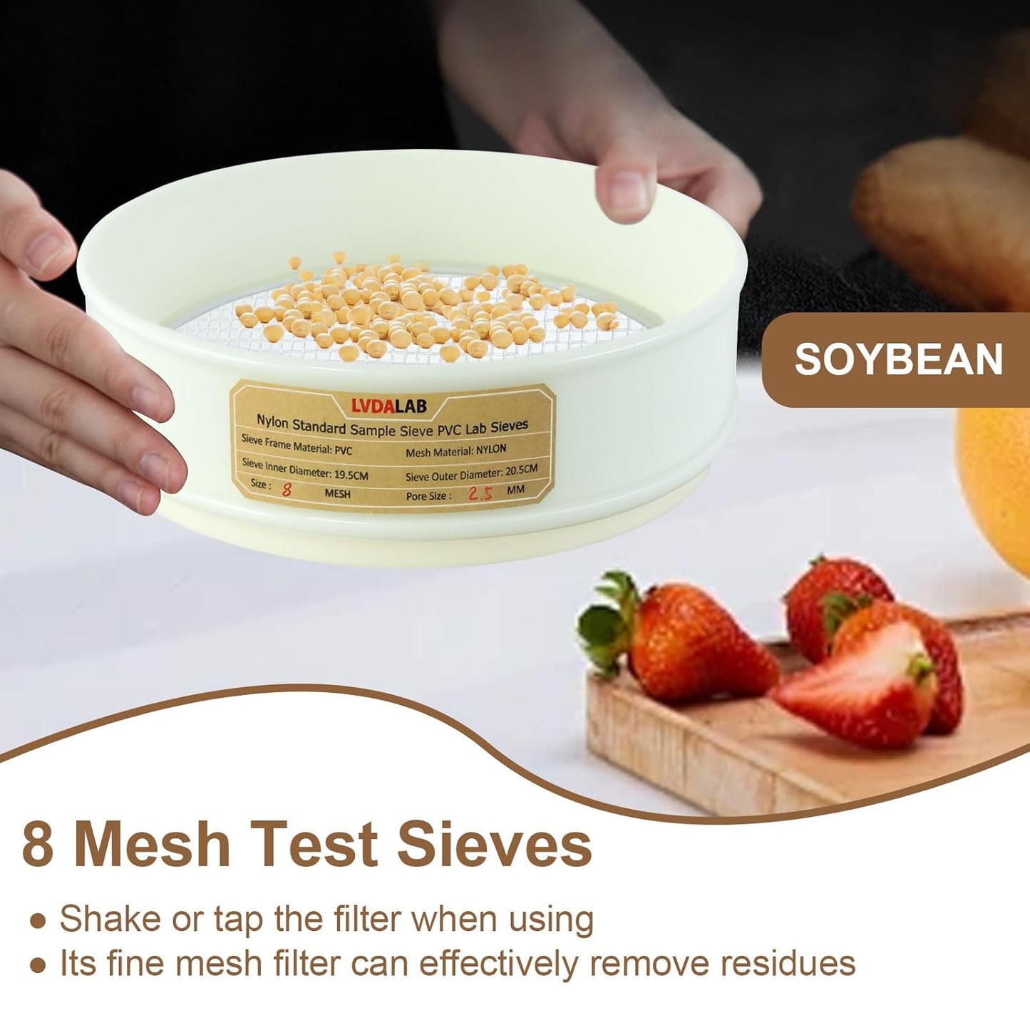 PVC Nylon Lab Sieve 80 Mesh(0.2mm), LVDALAB 7.9Inch(20cm) Diameter Sample Sifter Strainer for Industrial Lab Home