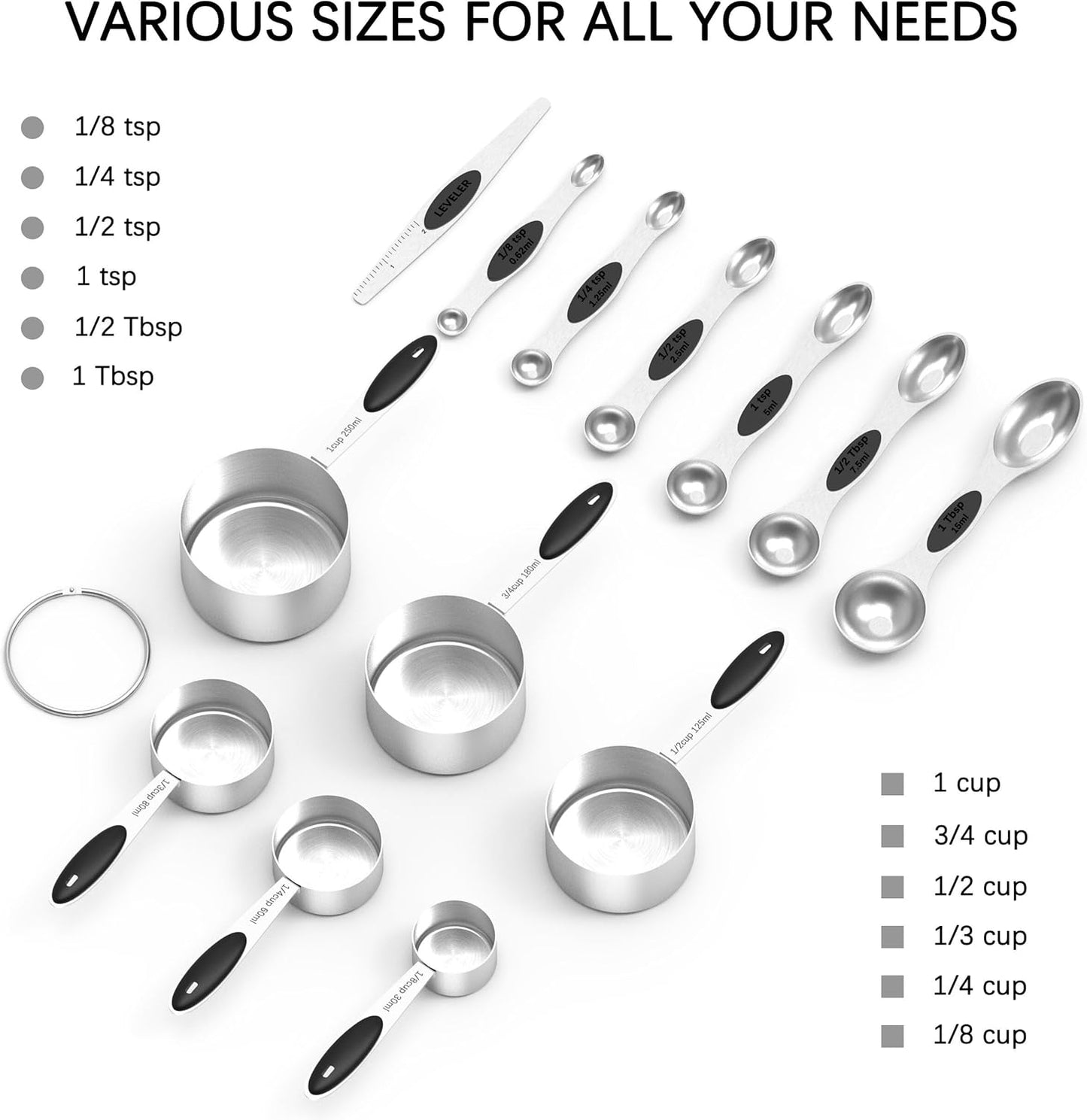 TILUCK Measuring Cups and Spoons Set, Stainless Steel, Kitchen Utensils for Cooking and Baking (10)
