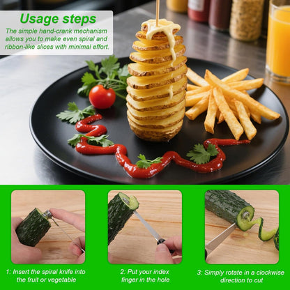 3pcs Spiral Cutters, Stainless Steel & Plastic Portable Vegetable Spiralizer Cutter Knife Practical Kitchen Tools Suitable for Potatoes Tomato Cucumbers Carrots