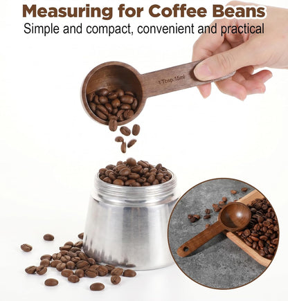 1PCS Wooden Tablespoon Scoop, 1 Tablespoon Wooden Coffee Scoop for Ground Coffee, Beans, Tea & Spices, Walnut Wood Measuring Spoon, 0.5 Oz (15ml) (Brown, 4.6 X 1.9 Inches)