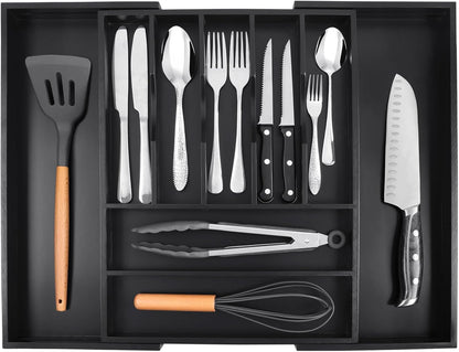 Bellsal Silverware Organizer Kitchen Drawer Organizer Expandable Bamboo Utensil Holder Cutlery Tray for Kitchen Utensil and Flatware Bedroom Office