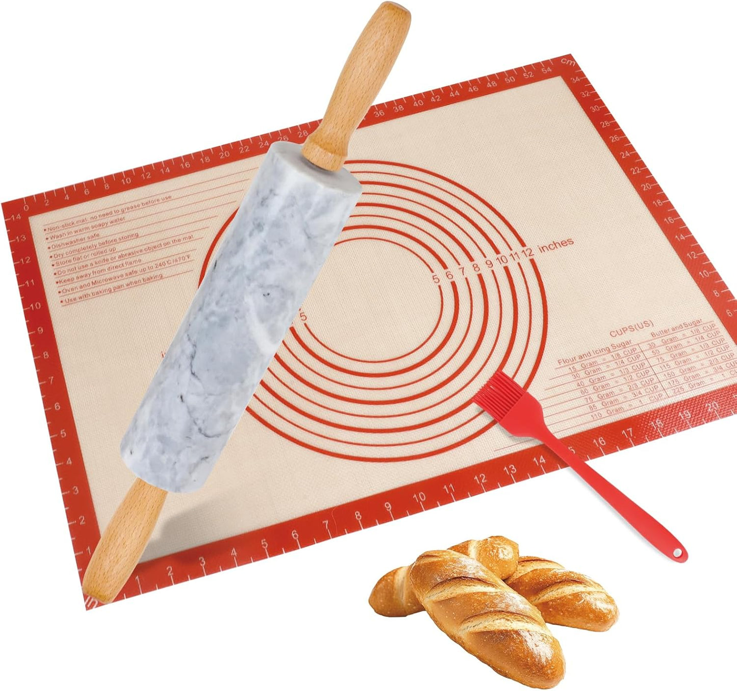 Silicone Rolling Pin for Baking,15Inch Pastry Dough Roller with Wooden Handle,Non Stick Surface Rolling Pin for Dough Cookie Pastry Tapered Dumpling Baking Supplies Kitchen Accessories