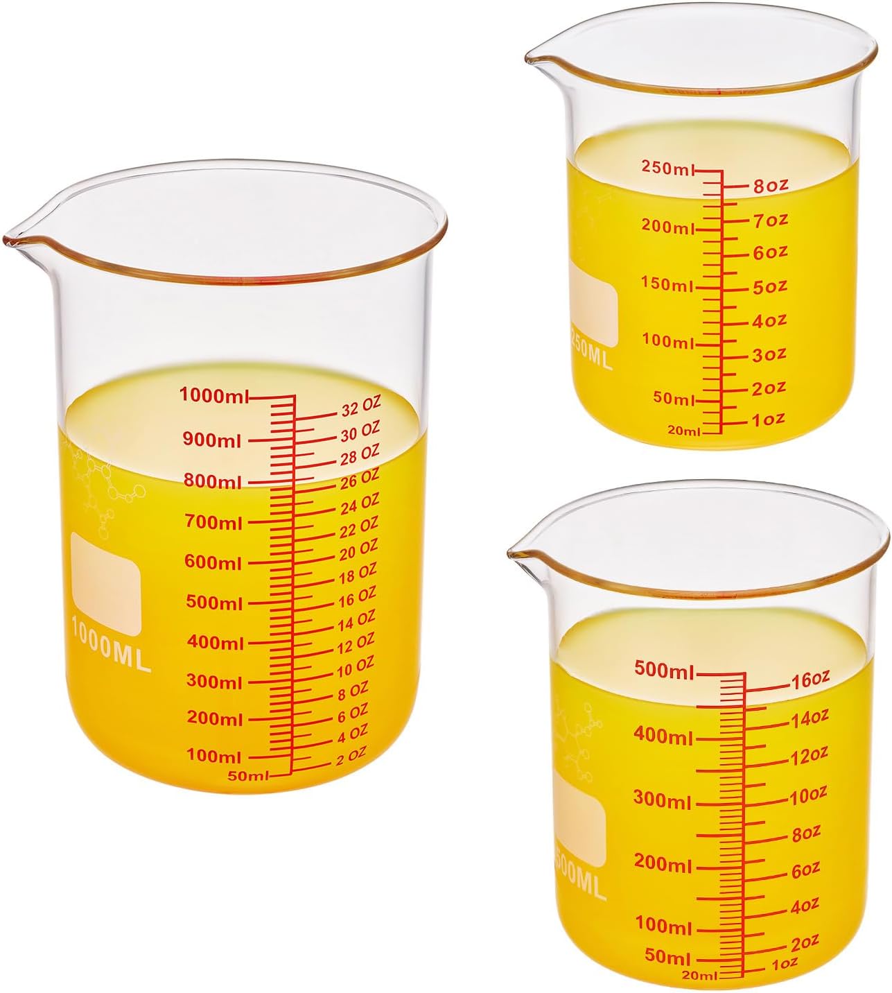 Ackers Mini Glass Measuring Beaker Set, Borosilicate, 2oz 4oz 8oz Measuring Cups