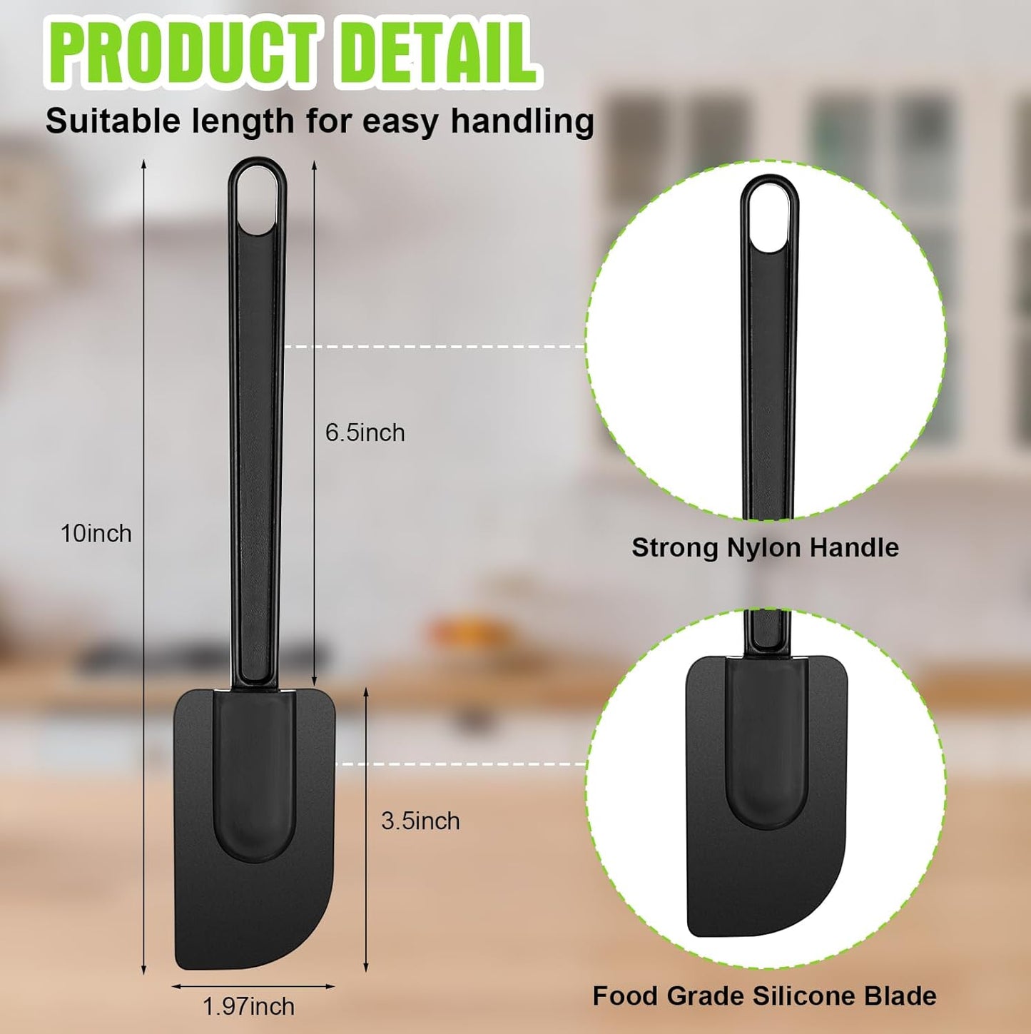Meekoo 5 Pcs 10 Inch Rubber Spatula, 500℉ High Heat Resistant Spatulas Commercial Food Bpa Free Grade Non Stick Silicone Spatula for Baking Kitchen Cooking Dishwasher Safe