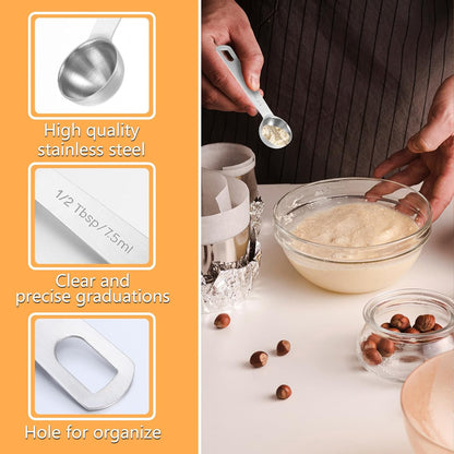 2 Pcs 1 Teaspoon Scoop Measuring Spoon Stainless Steel Teaspoons (5ml) Coffee Scoop and Tablespoon Measuring Spoon Metal Kitchen Gadgets for Cooking and Baking