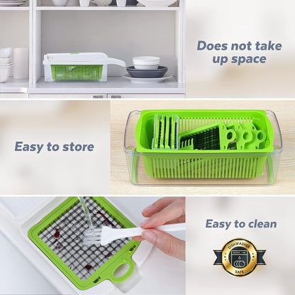 Vegetable Chopper, 16-in-1 Multifunctional Food Chopper, 8 Blades Vegetable Slicer, Onion Chopper Vegetable Cutter & Adjustable Veggie Slicer, Potato Dicer Chopper, Container for Salad Garlic | Grey