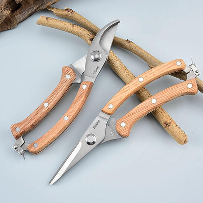 BUGUI Garden Shears Set of 2, Includes 1 Bypass Pruning Shears and 1 Straight Blade Garden Scissors, Sharp, Lightweight