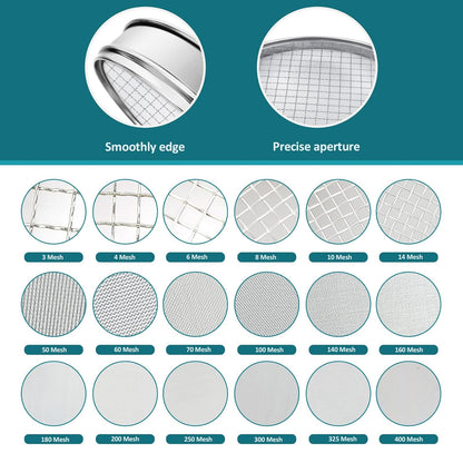 304 Stainless Steel Lab Sieve Screen Mesh, 100 Mesh (0.15mm) Aperture Test Sieve, 12Inch(30cm) Diameter Economy Standard Analysis Sample Test Sieves for Industrial Laboratory Homes - Colors A