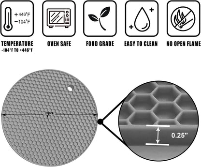 Walfos Silicone Trivet Mats - 4 Heat Resistant Pot Holders, Multipurpose Non-Slip Hot Pads for Kitchen Potholders, Hot Dishers, Jar Opener, Spoon Holder, Food Grade Silicone & BPA Free (Black)