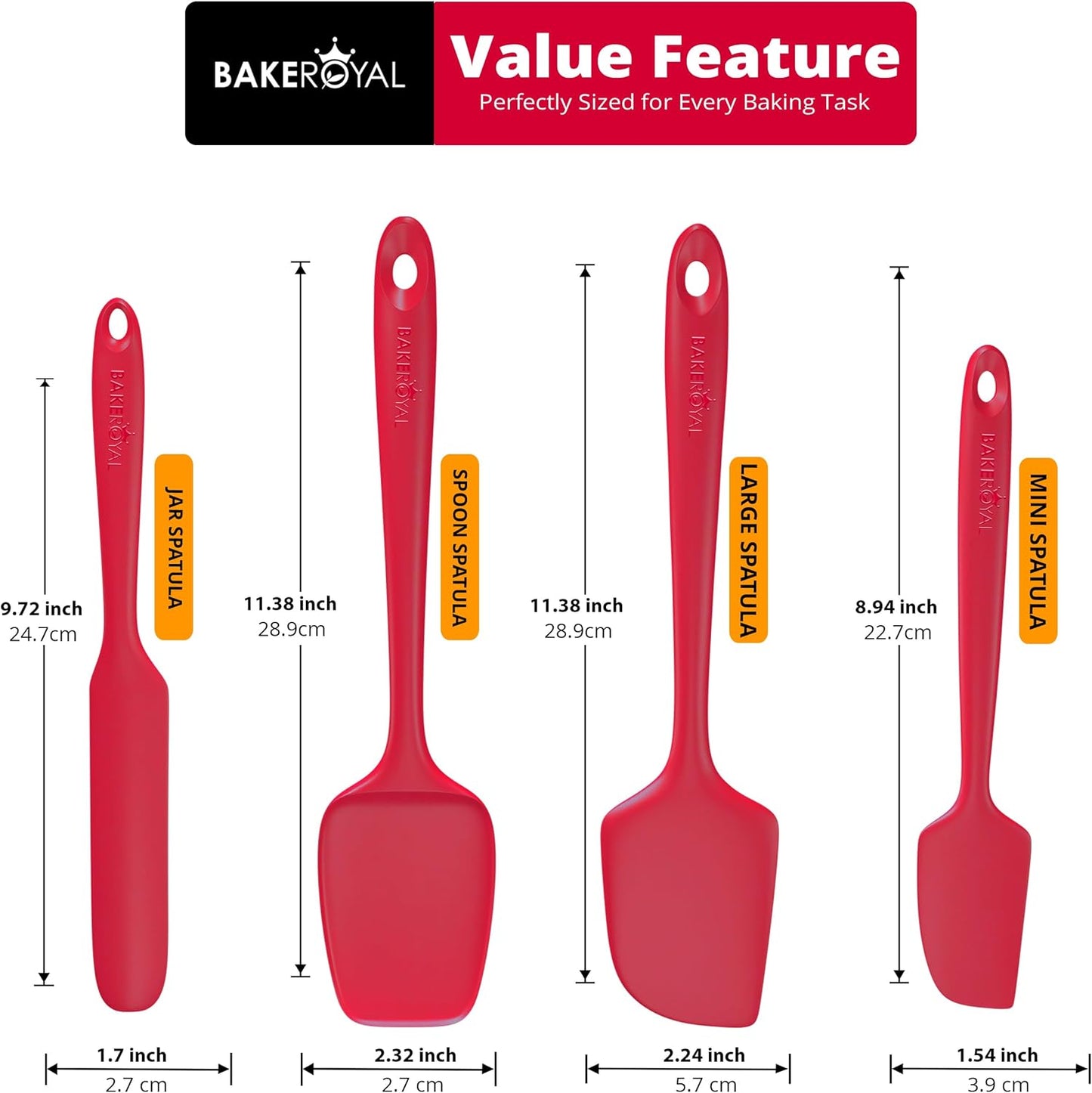BakeRoyal Silicone Spatula Set - 4-Piece Rubber Spatulas Silicone Heat Resistant 600°F for Everyday Task - Seamless Design Kitchen Spatulas for Nonstick Cookware - Royal Blue