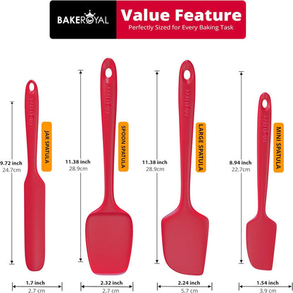 BakeRoyal Silicone Spatula Set - 4-Piece Rubber Spatulas Silicone Heat Resistant 600°F for Everyday Task - Seamless Design Kitchen Spatulas for Nonstick Cookware - Royal Blue