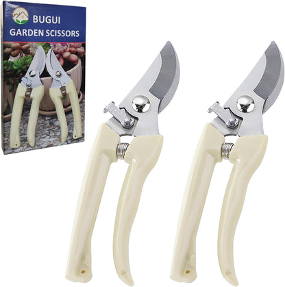 BUGUI Garden Shears Set of 2, Includes 1 Bypass Pruning Shears and 1 Straight Blade Garden Scissors, Sharp, Lightweight